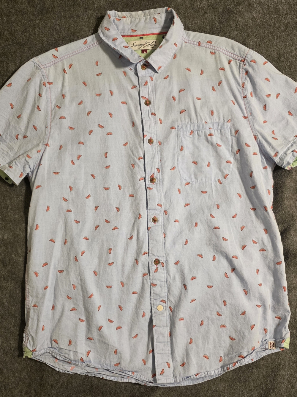 Sovereign Code Light Blue Short-Sleeve Button-Up with Watermelon Print